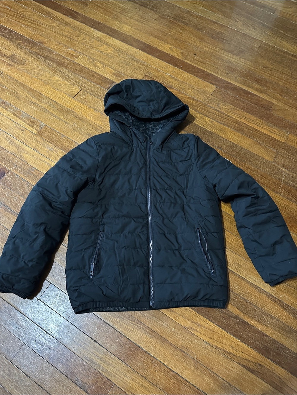 abercrombie kids Black Hooded Puffer Jacket, Sz 11/12